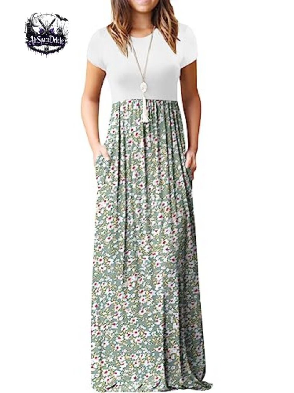 Women's Casual Maxi Dress Short Sleeve Crew Neck Pockets A-Line Boho Summer